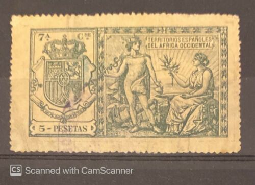 Spain Spanish Territories Africa Western 5 Pesetas Revenue Stamp Allegories
