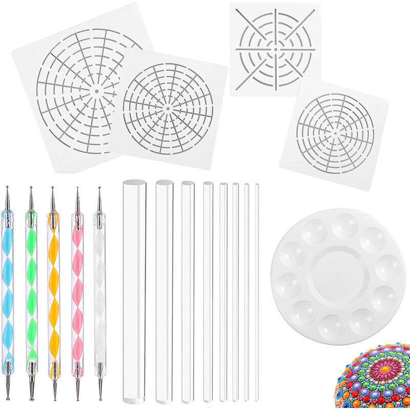 Mandala Art Dotting Tools 18 Set Including 4 Mandala Stencils, 8 Acrylic Rods,