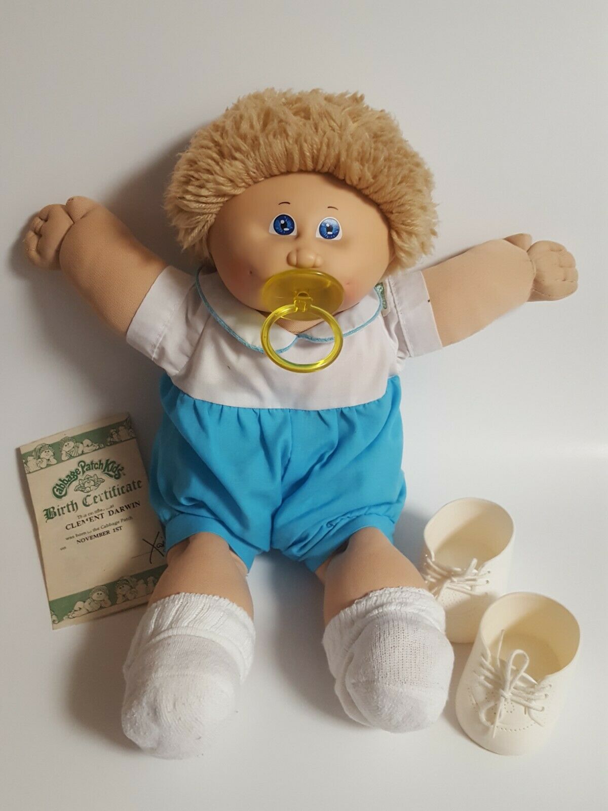 Vintage Cabbage Patch Kids Doll Fuzzy Hair Pacifier Blue Eyes Ok #4 Boy Htf 1983
