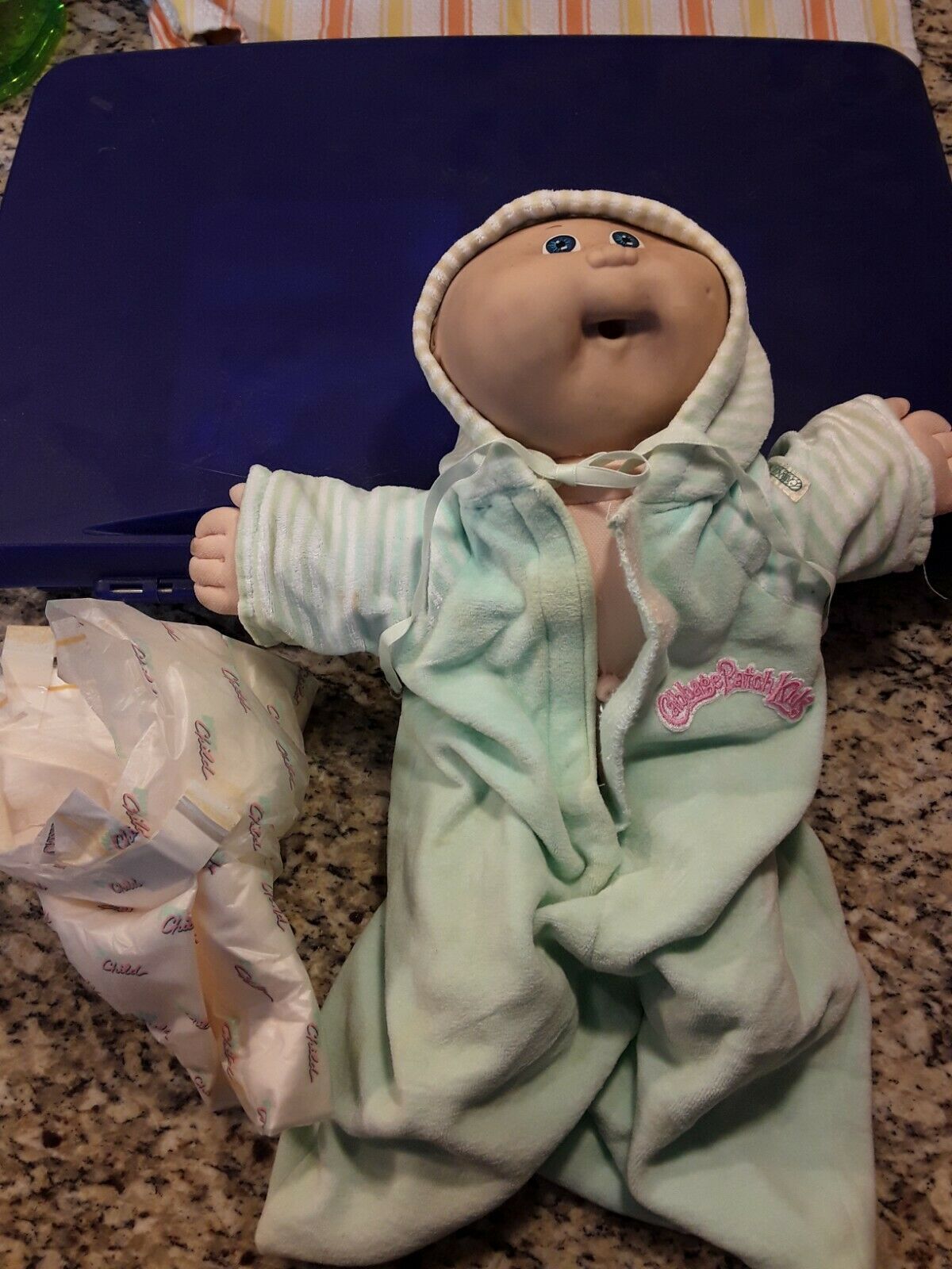 Cabbage Patch Kids Doll Vintage Baby In Hooded Pajama With Diaper
