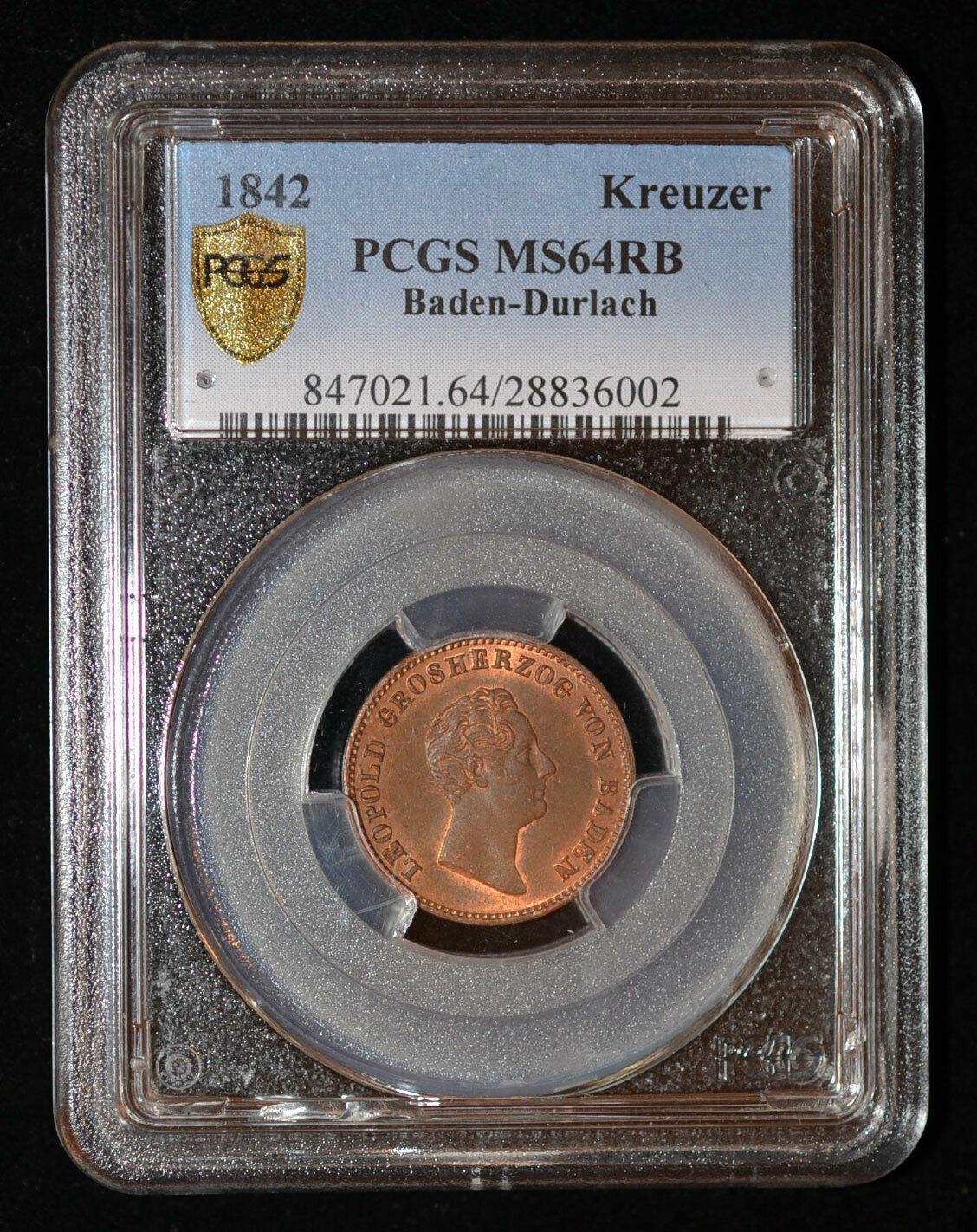 Pcgs Ms64rb 1842 Germany Baden - Durlach Kreuzer - Only One Graded By Pcgs