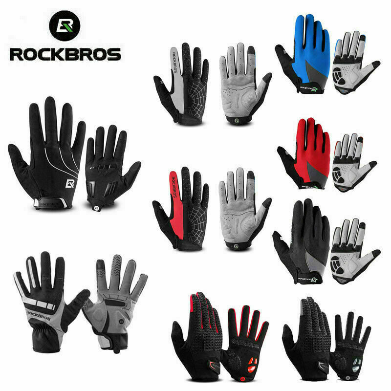 Rockbros Bicycle Full Finger Cycling Gloves Touch Screen Riding Mtb Bike Gloves